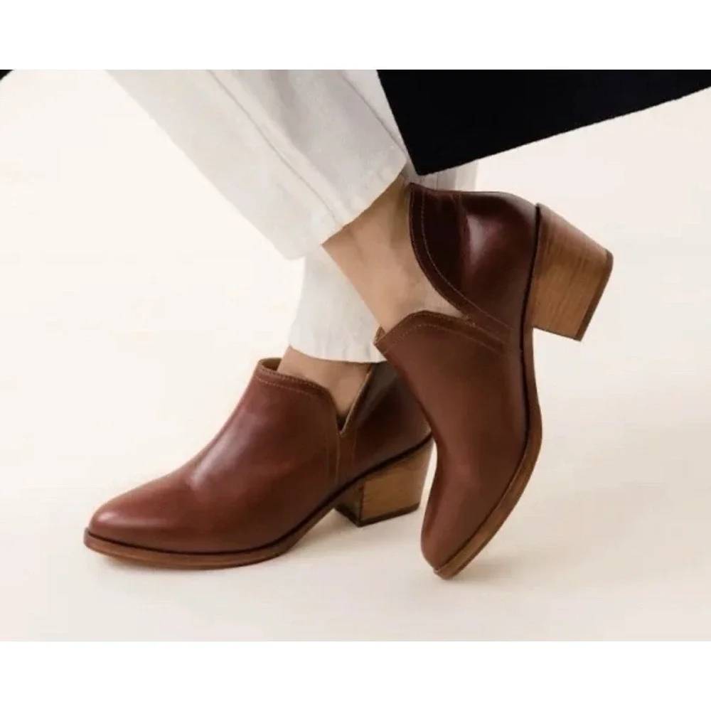 Nisolo Ankle Boot Mia Auburn Brown Leather Womens 7.5 Medium New In Box