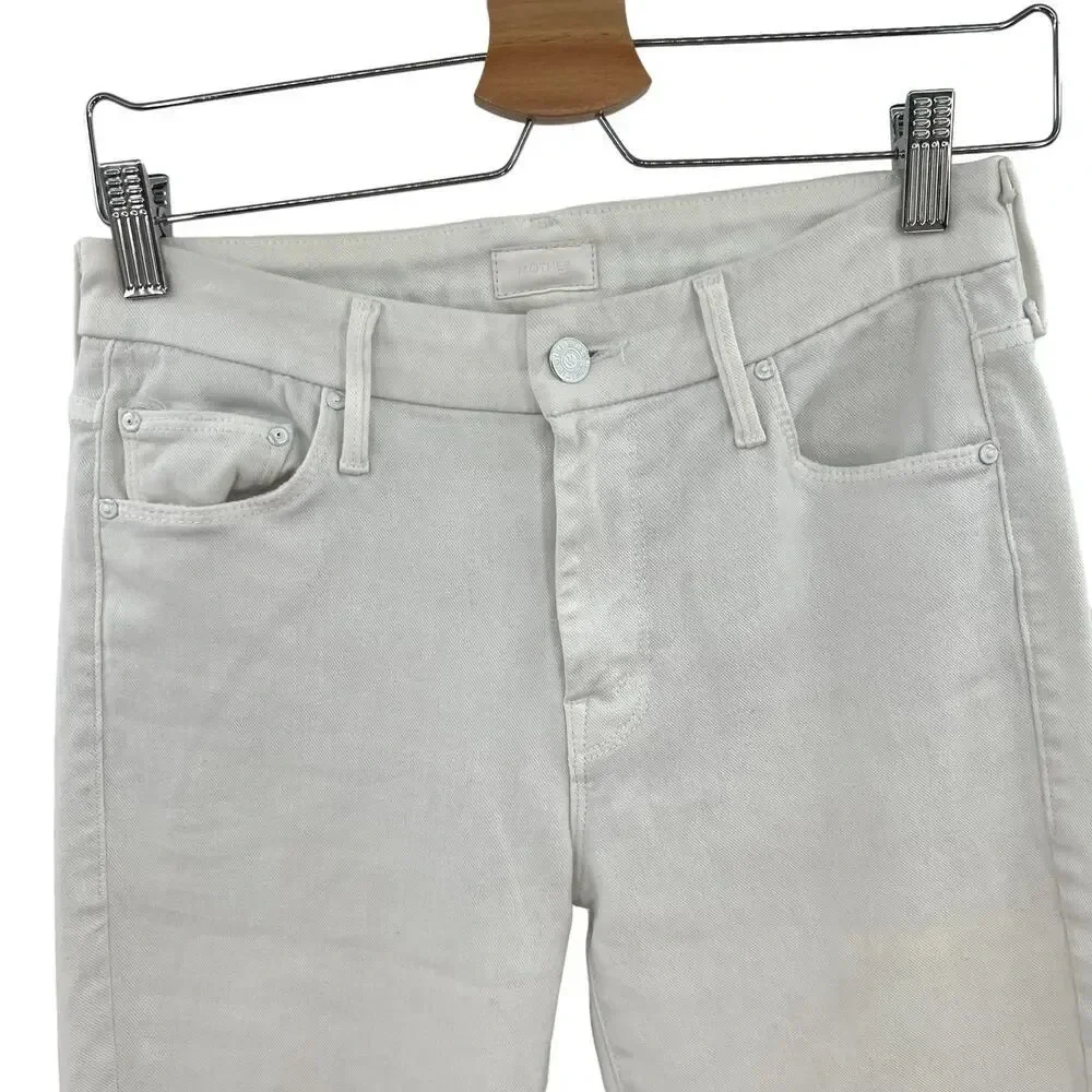 Mother Denim Looker Ankle Fray Jeans in‎ Glass Slipper White Size 26