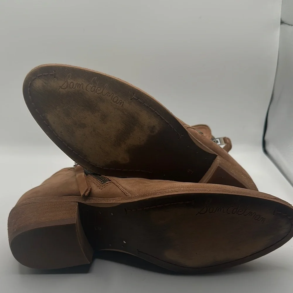 Sam Edelman Sz 9 Packer Brown Western Ankle Boots with Suede Texture Side Zipper