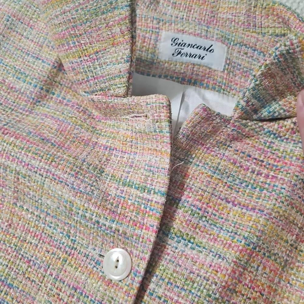 Giancarlo Ferrari Vintage‎ 100% Silk Multicolor Tweed Jacket/Blazer Womens 12