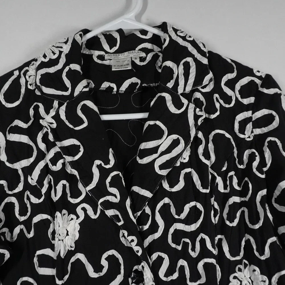 VTG Alberto Makali Black White Floral Soutache Lace Trim Bell‎ Sleeve Jacket 8