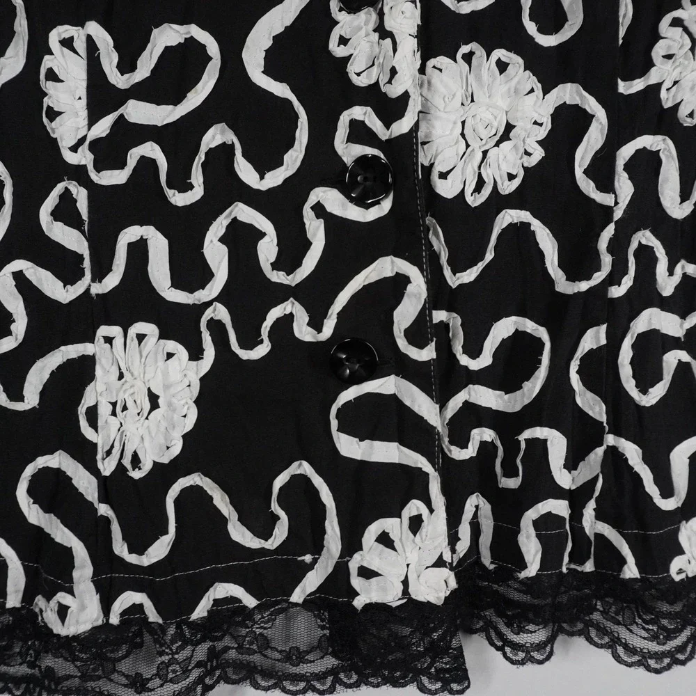 VTG Alberto Makali Black White Floral Soutache Lace Trim Bell‎ Sleeve Jacket 8