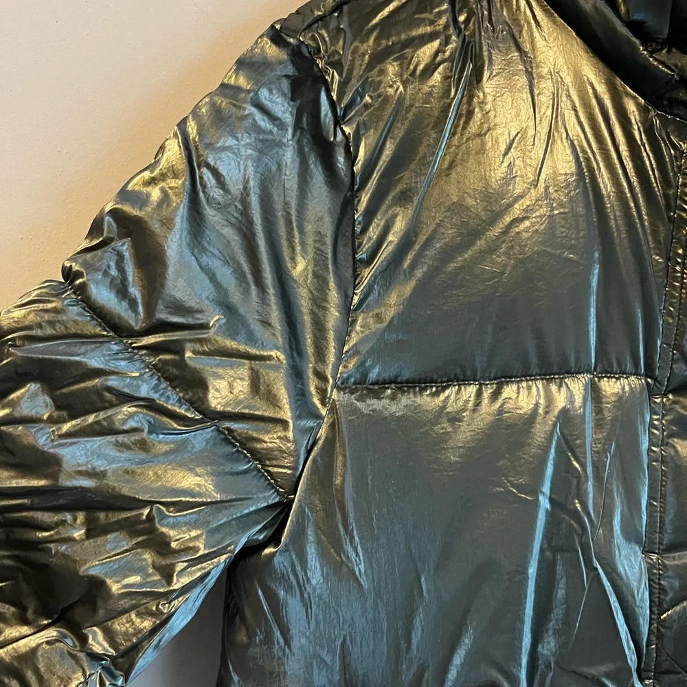 GAP Glossy Green Puffer Jacket Hooded Cropped GorpCore NWT Small