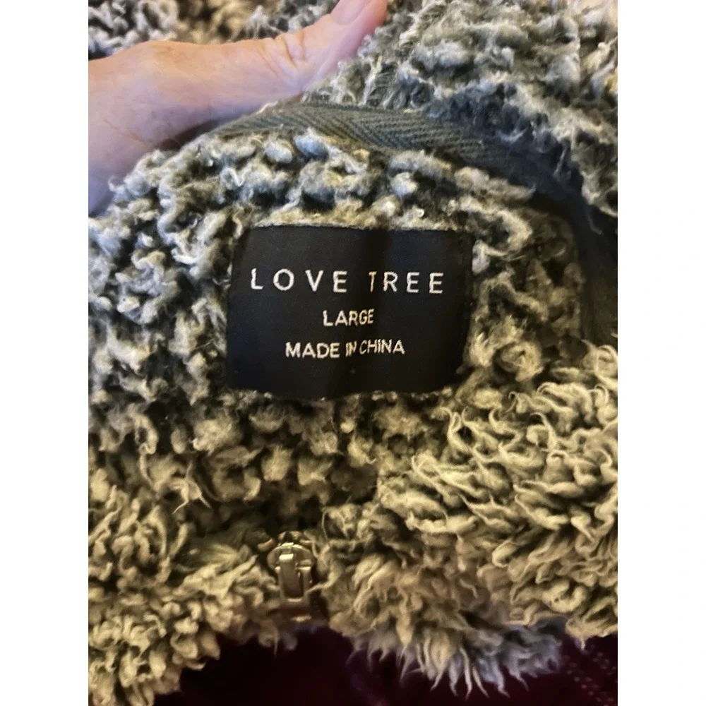 Love Tree Sherpa‎ Teddy Fleece Zip Jacket Women's Large Cozy Gray