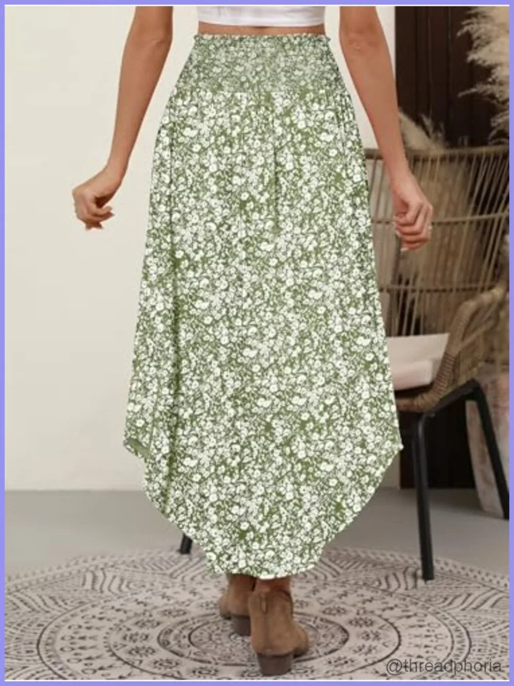 Maxi Skirt with Pockets - Boho Floral High Waisted Flowy Swing Pleated - Summer
