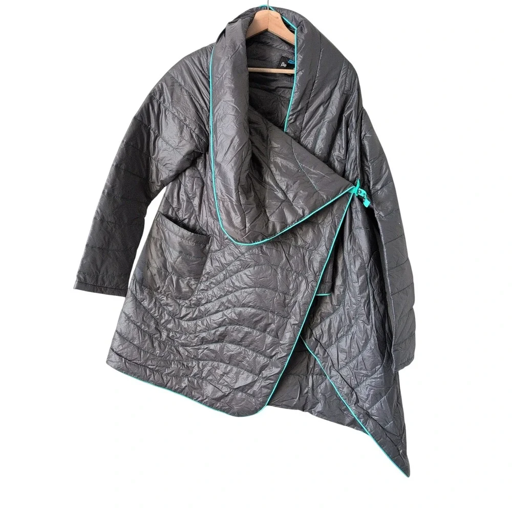 Betabrand Rumpl Quilted Wrap Jacket Gray‎ Puffer Blanket Coat Women S/M