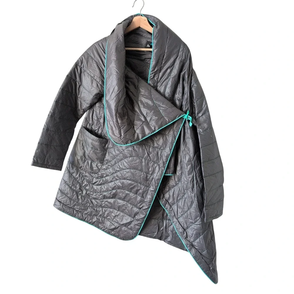 Betabrand Rumpl Quilted Wrap Jacket Gray‎ Puffer Blanket Coat Women S/M