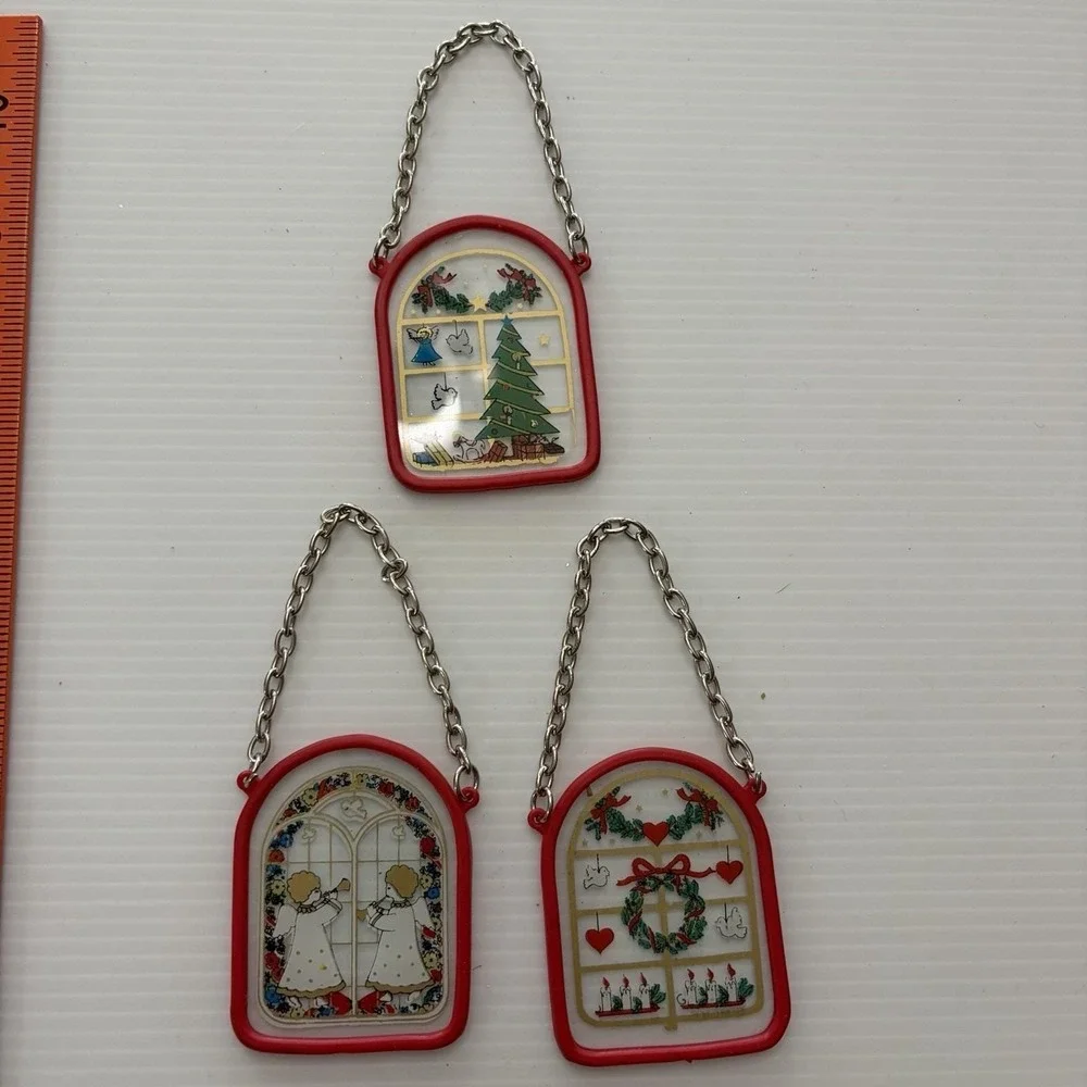 Vintage 80s Christmas Ornaments Sun-catchers Angels Tree Wreath Set Of 3