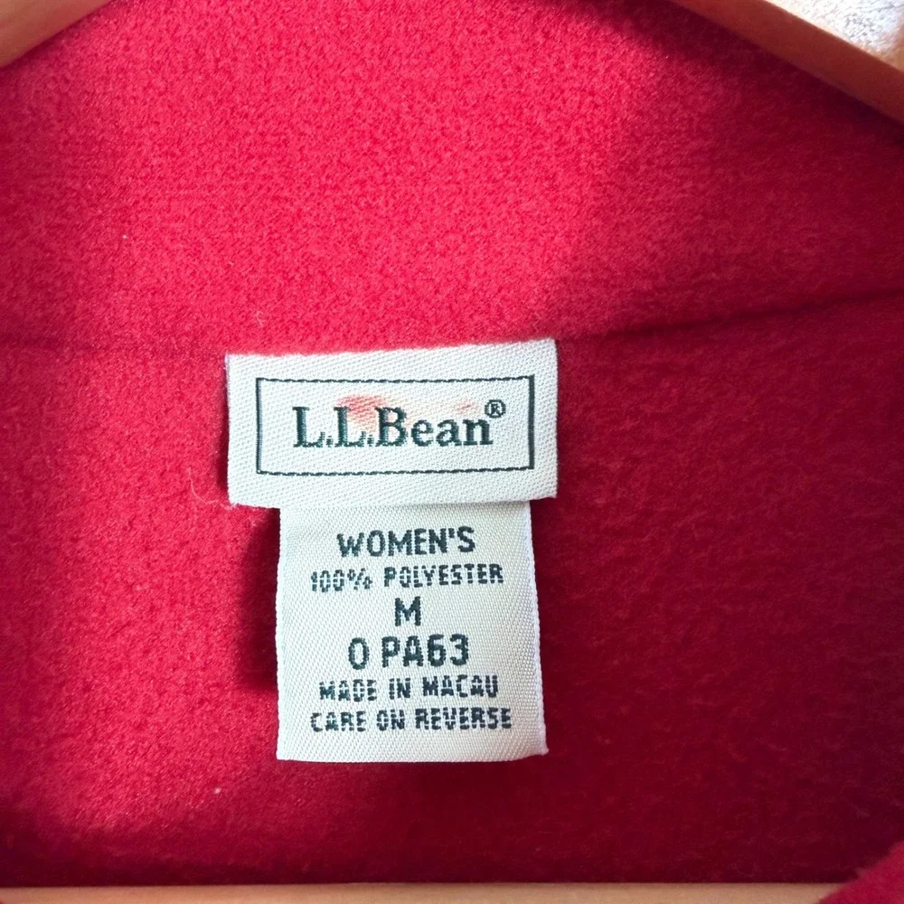 LL Bean Fleece Vest Womens Med Red Nordic Isle Snowflake Full Zip Outdoor Layer