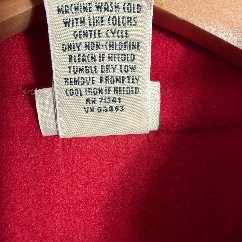 LL Bean Fleece Vest Womens Med Red Nordic Isle Snowflake Full Zip Outdoor Layer