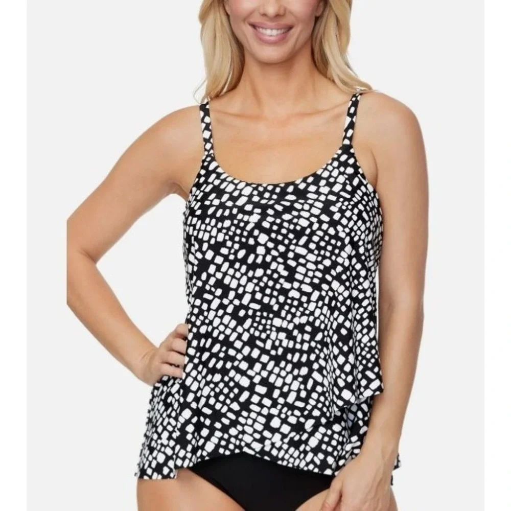 Island‎ Escape Women's Capetown Underwire Tankini Top Black & White Size 8
