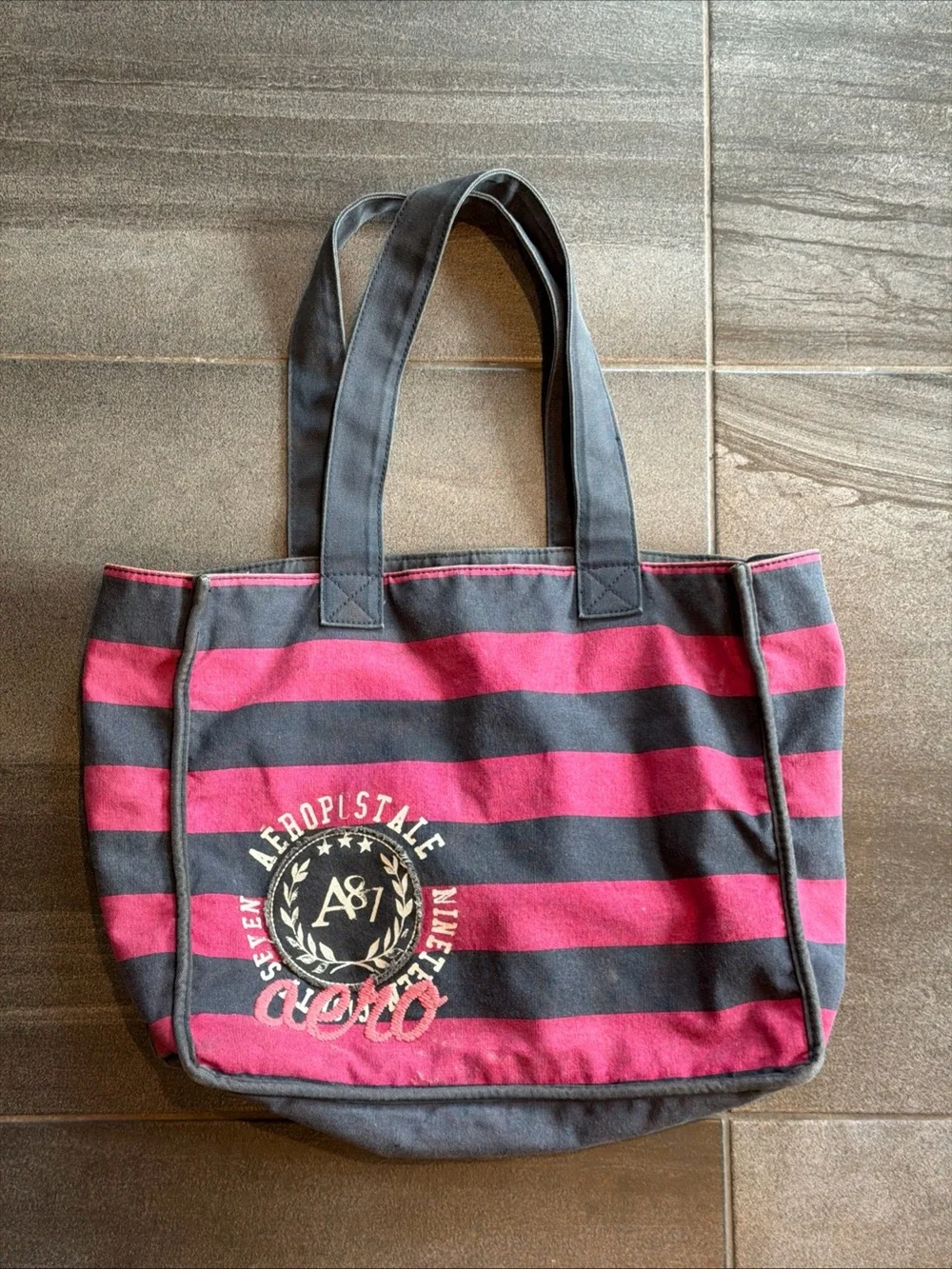 Aeropostale Navy Pink Striped Tote Bag vintage Y2K  Messenger/ Shoulder Bag
