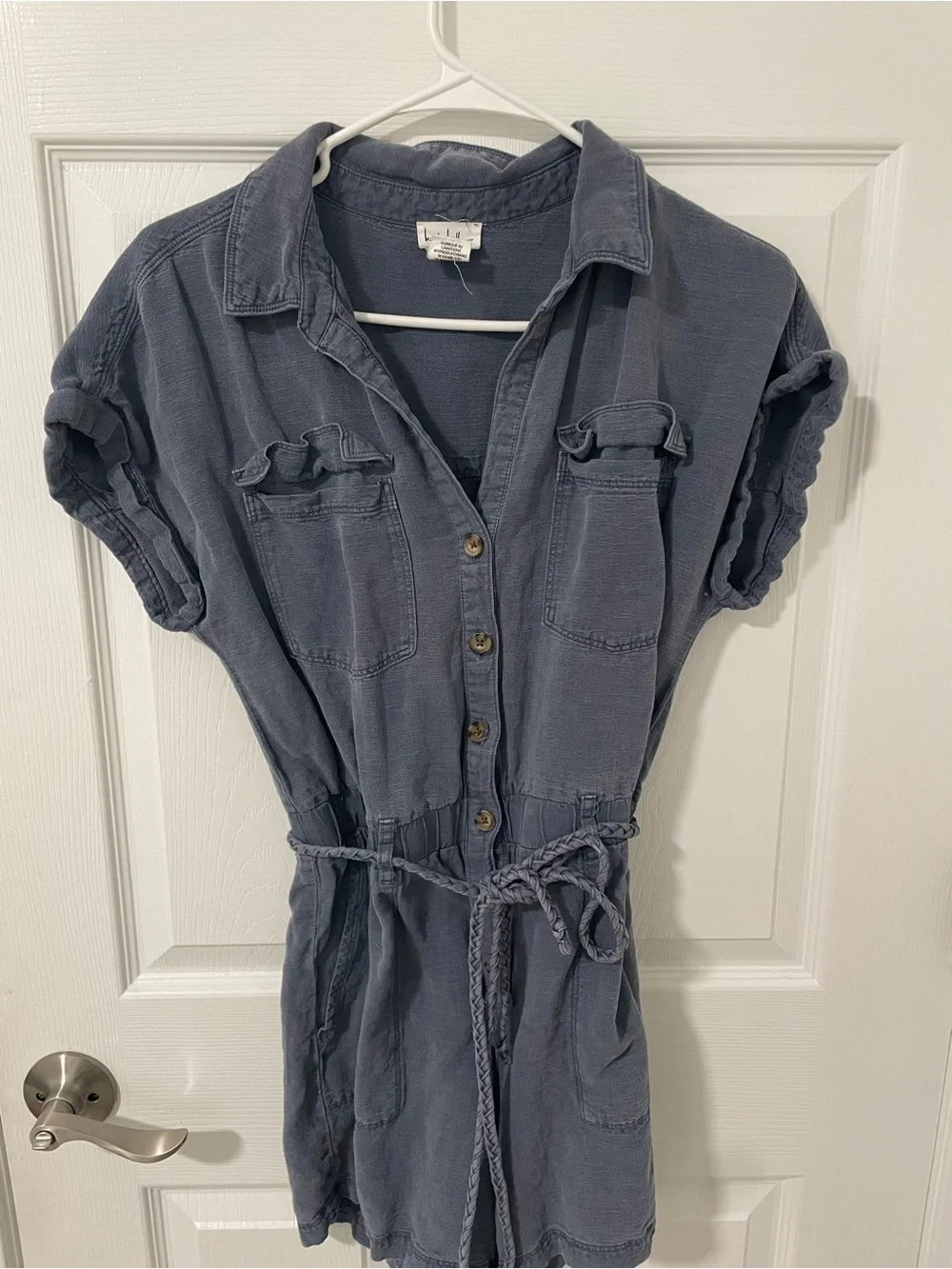 Nicole Miller Slate Blue Button-Front Romper