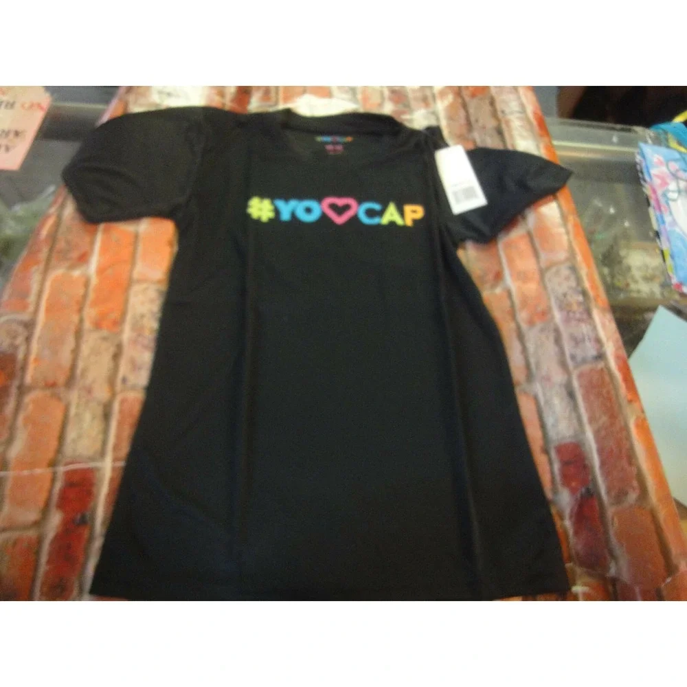 #yo love Cap childs 14-16 black short sleeve t-shirt‎ top NWT