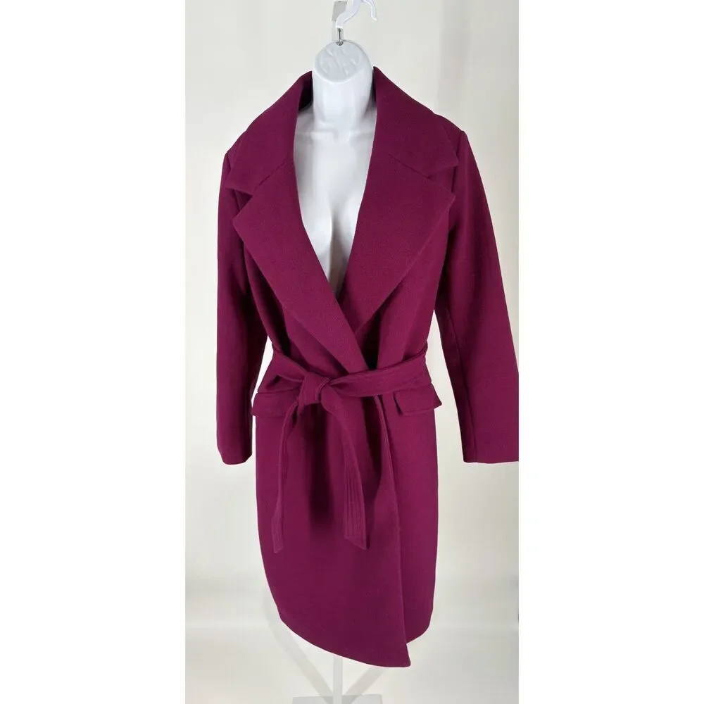 Express Belted Wrap Coat – Plum / Burgundy