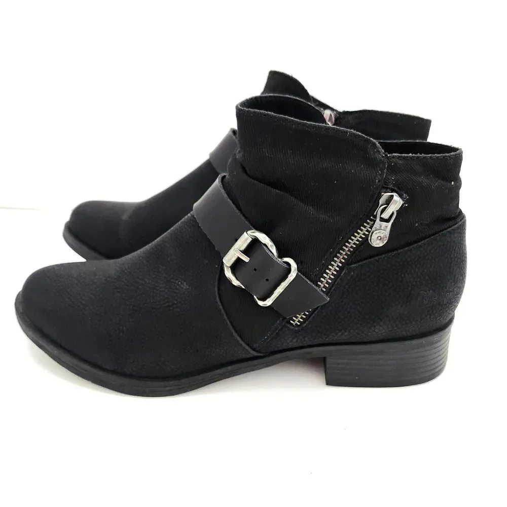 New Blowfish Malibu Vegan Black Side Zip Strappy Ankle Bootie Boots Womens Sz 11