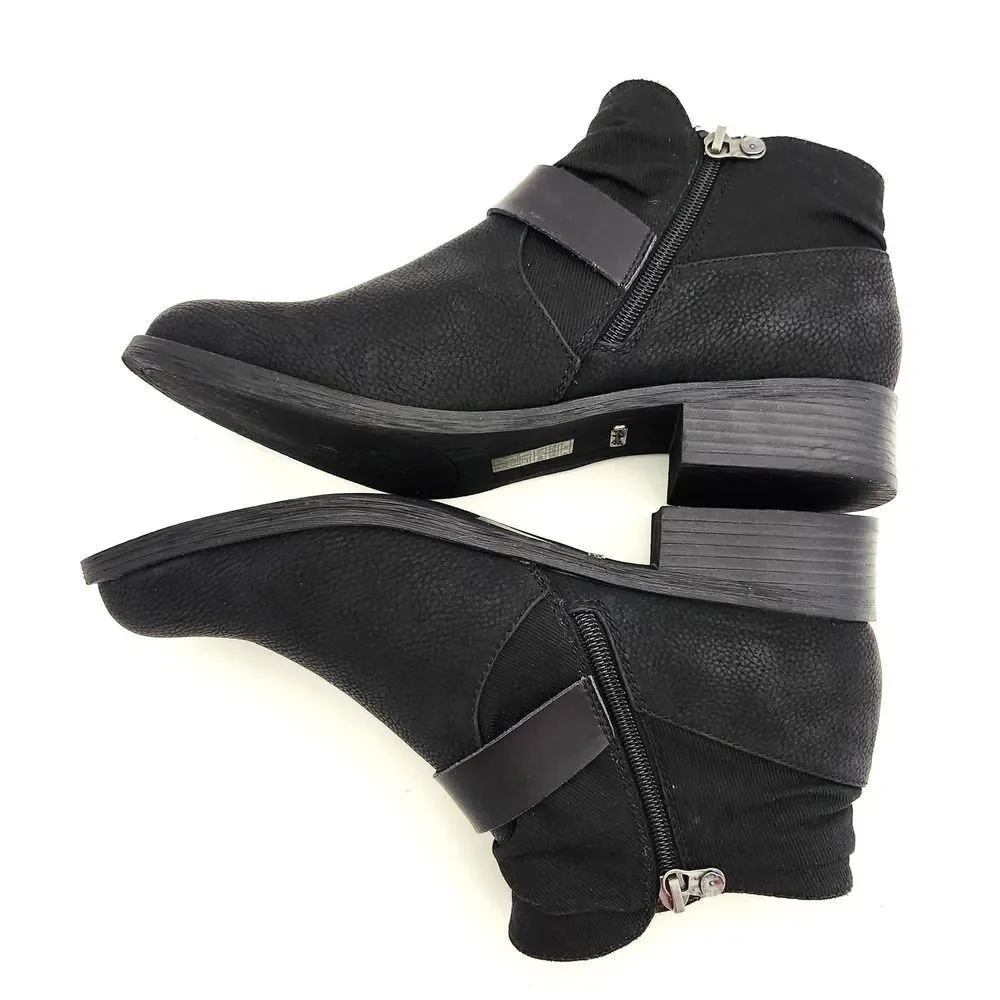 New Blowfish Malibu Vegan Black Side Zip Strappy Ankle Bootie Boots Womens Sz 11