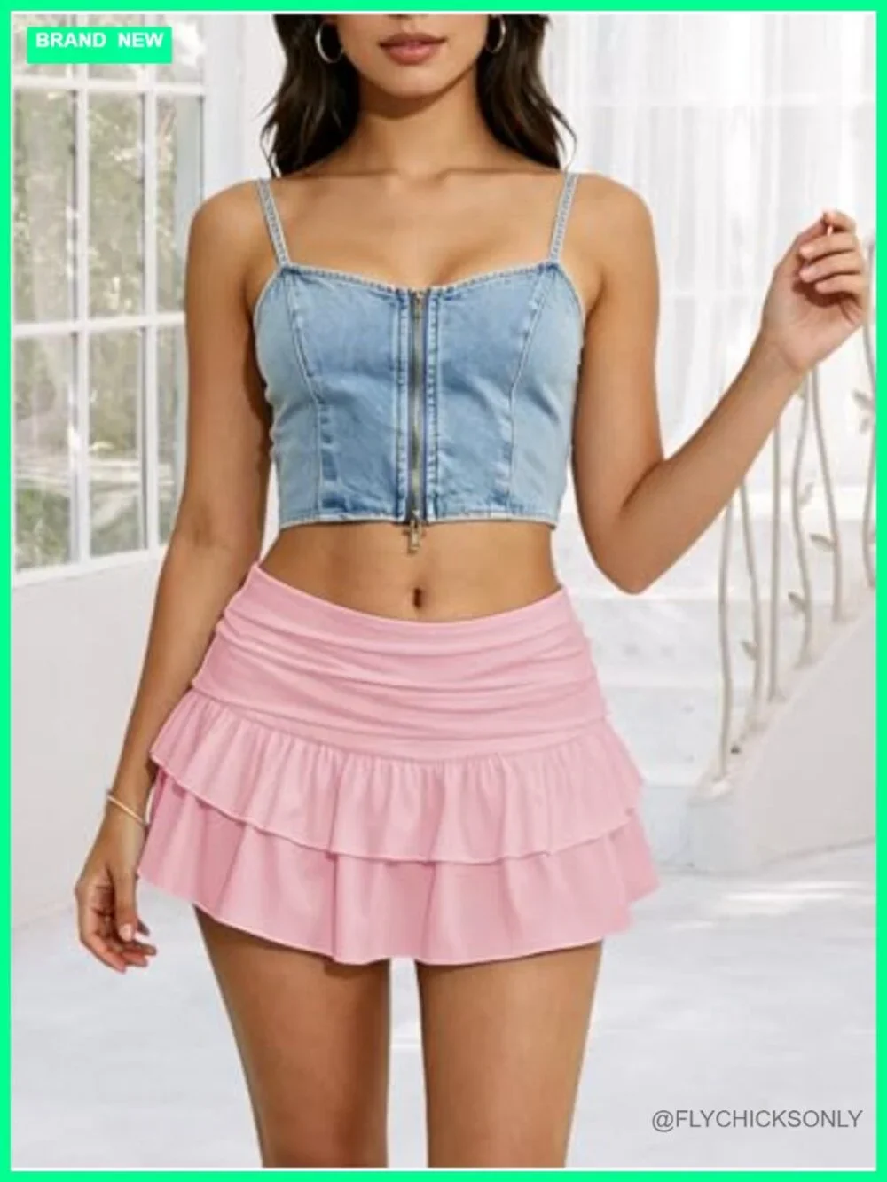 Y2K Ruffle Tiered Low Rise Fold Over Skort with Built-In Shorts