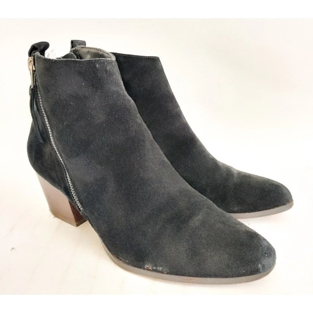Sole Society Suede Black Ankle Boots Bootie Side Zip Size 9.5‎ Womens Preppy