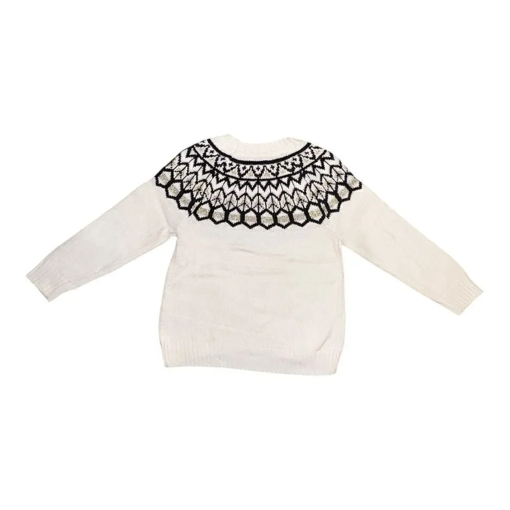 Gymboree Girls Ivory Fair Isle Sweater Tight Knit Black Gold Sparkle Small NWT