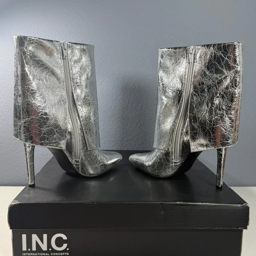 INC‎ International Concepts Gaiter Boots Womens 7M Silver Metallic Foil