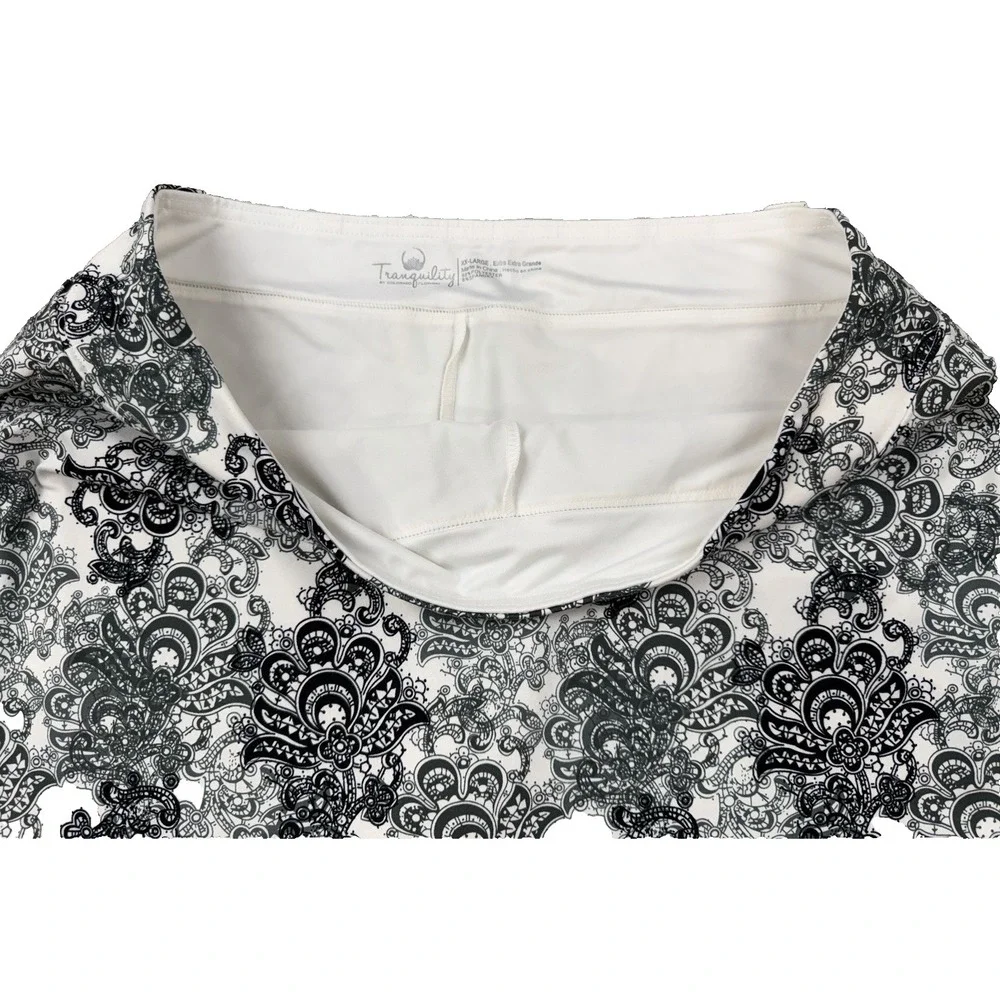 Tranquility By Colorado Womens Skirt Activewear Pull On Black White Paisley XXL