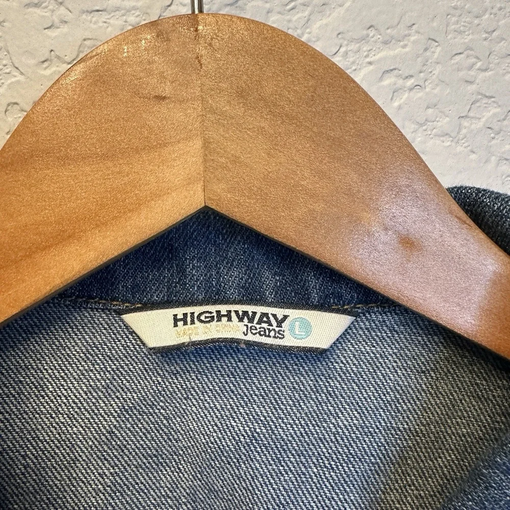 Highway‎ Jeans Womens L Cropped Denim Jacket Patches Sequin M Raw Hem VD7901HJMJ