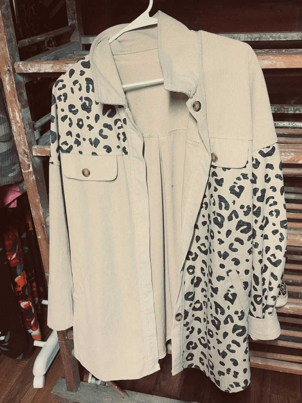 Cream Leopard-Print Shacket Jacket for Women