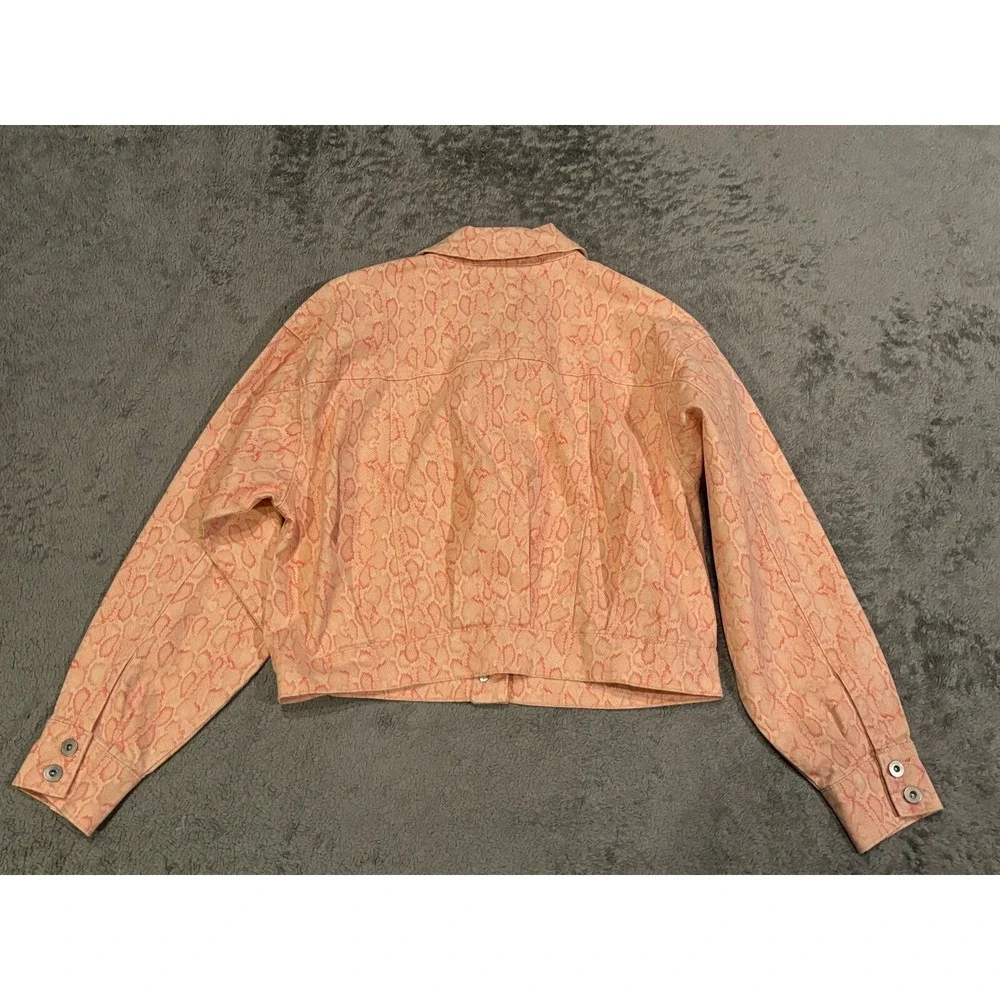 INC International Concept Cropped Denim Jacket Womens XS Pink Animal Print