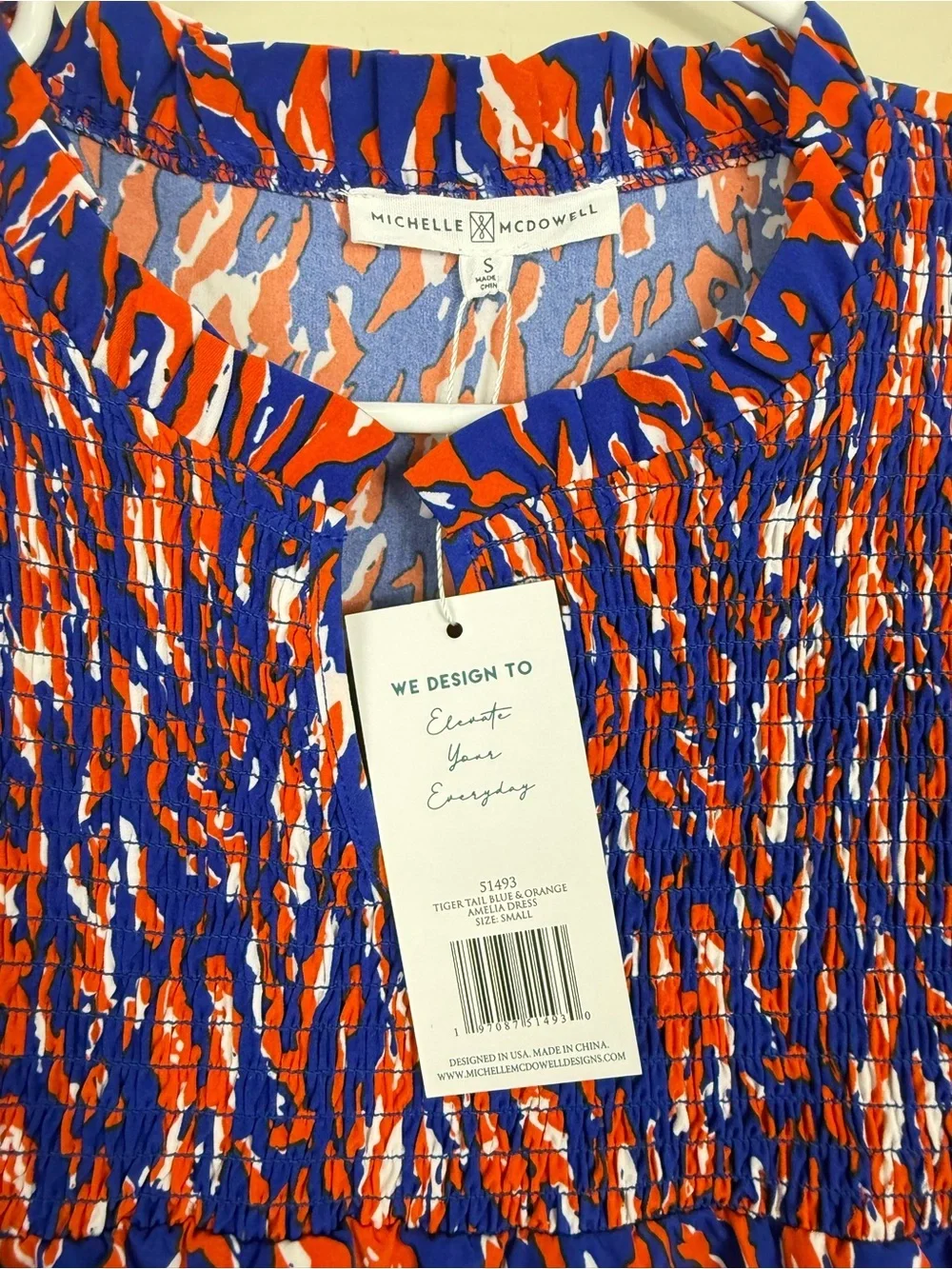 Michelle Mcdowell Amelia Dress Womens Small Smocked Tiger Sporty Orange Purple