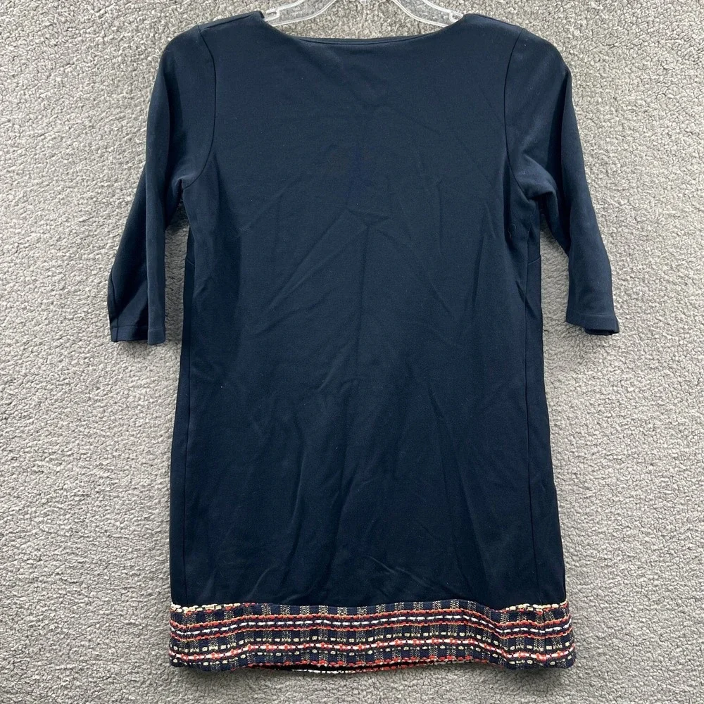 Women Navy Knit Shift Dress Medium 3/4 Sleeve Casual‎ Office Trim Hem Classic