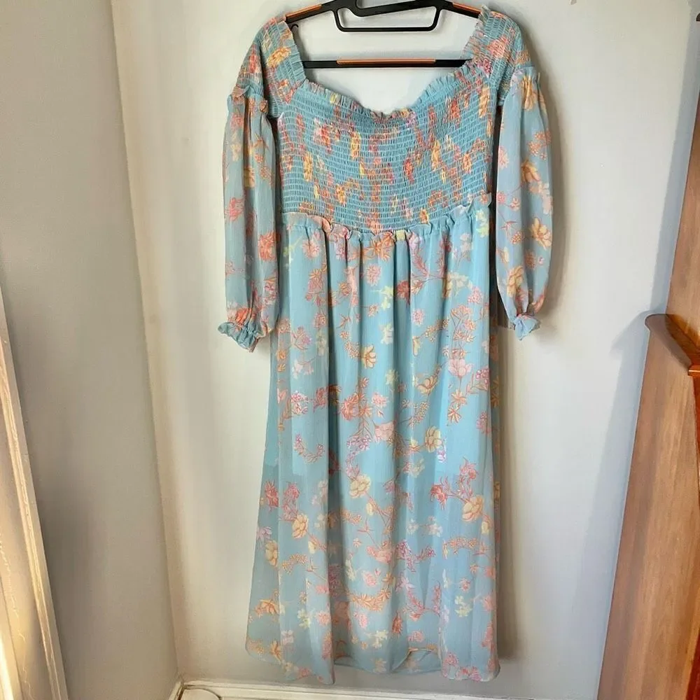French Connection Strapless “Diana” Dress, 10, Light Blue, NWT. Boho, Softgirl