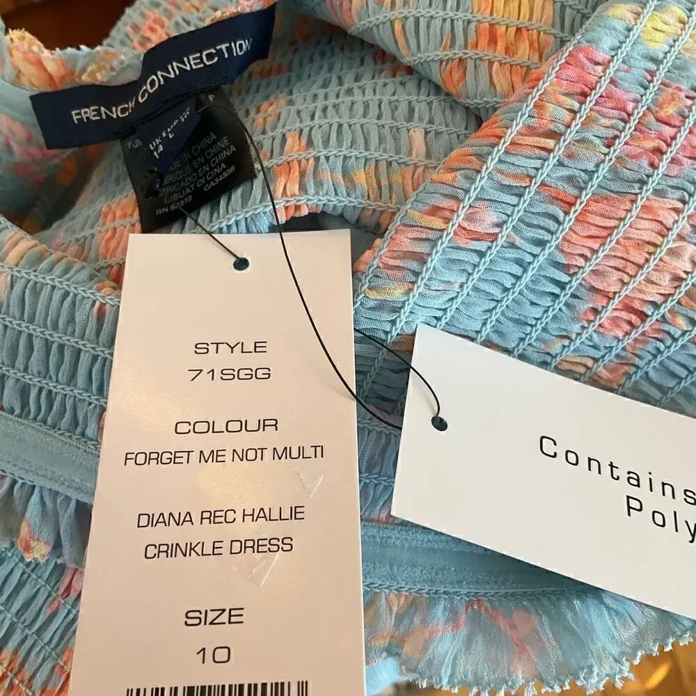 French Connection Strapless “Diana” Dress, 10, Light Blue, NWT. Boho, Softgirl