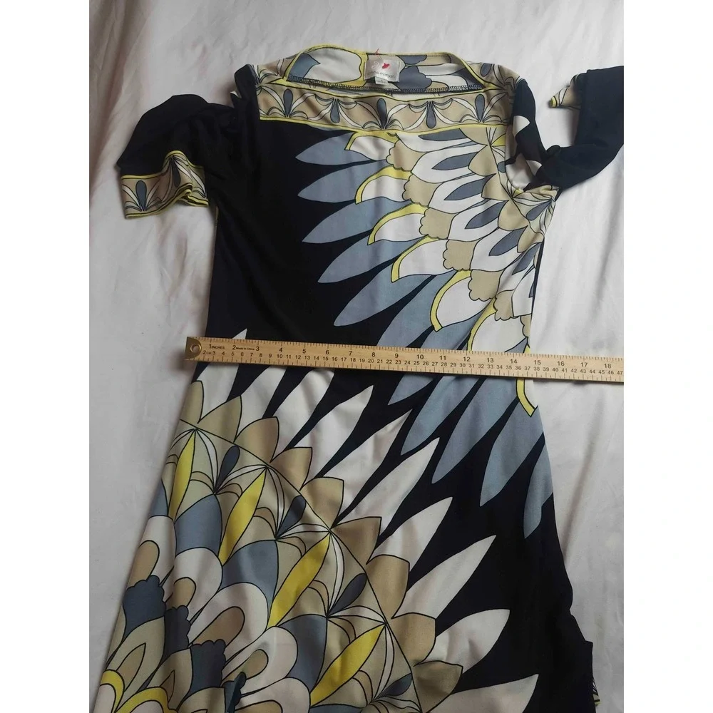 Donna Morgan Dress Womens Size‎ 4 Multicolor Peacock Print Shift Boat Neck Midi
