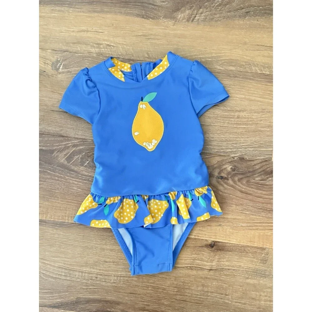 Cat And Jack Baby Girl Lemon Tutu‎ Snap One Piece Swimsuit Size 12 months Ruffle