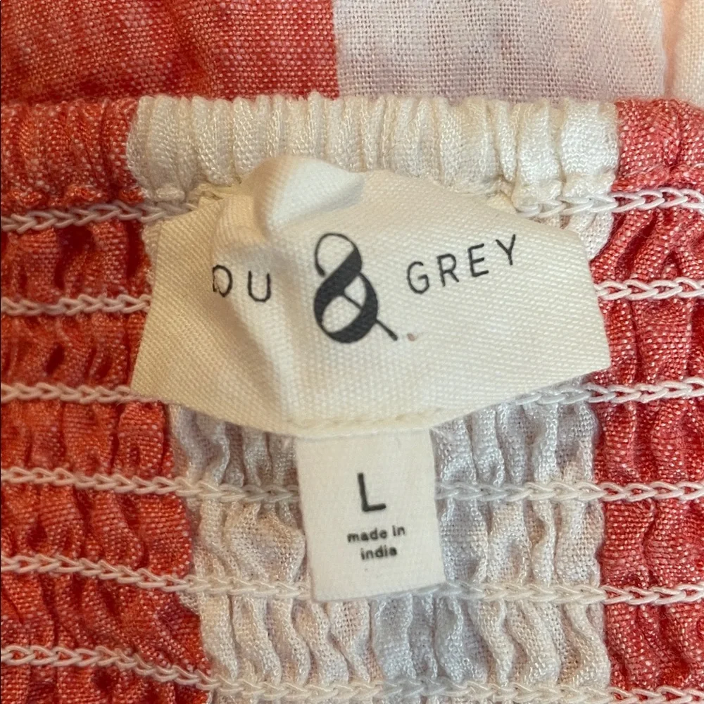 LOU & GREY Gingham Check Tiered Tank Midi Smocked Dress in Coral/White Size L