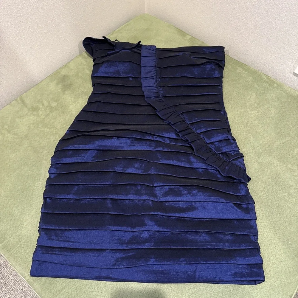 Y2K City Triangles Navy Blue‎ Ruffled Bandage Mini Dress Size 13