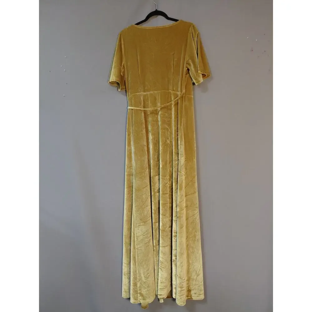 NWT BALTICBØRN Lining Baltic Born Gold Wrap Maxi Dress Solid Short Sleeve Size L