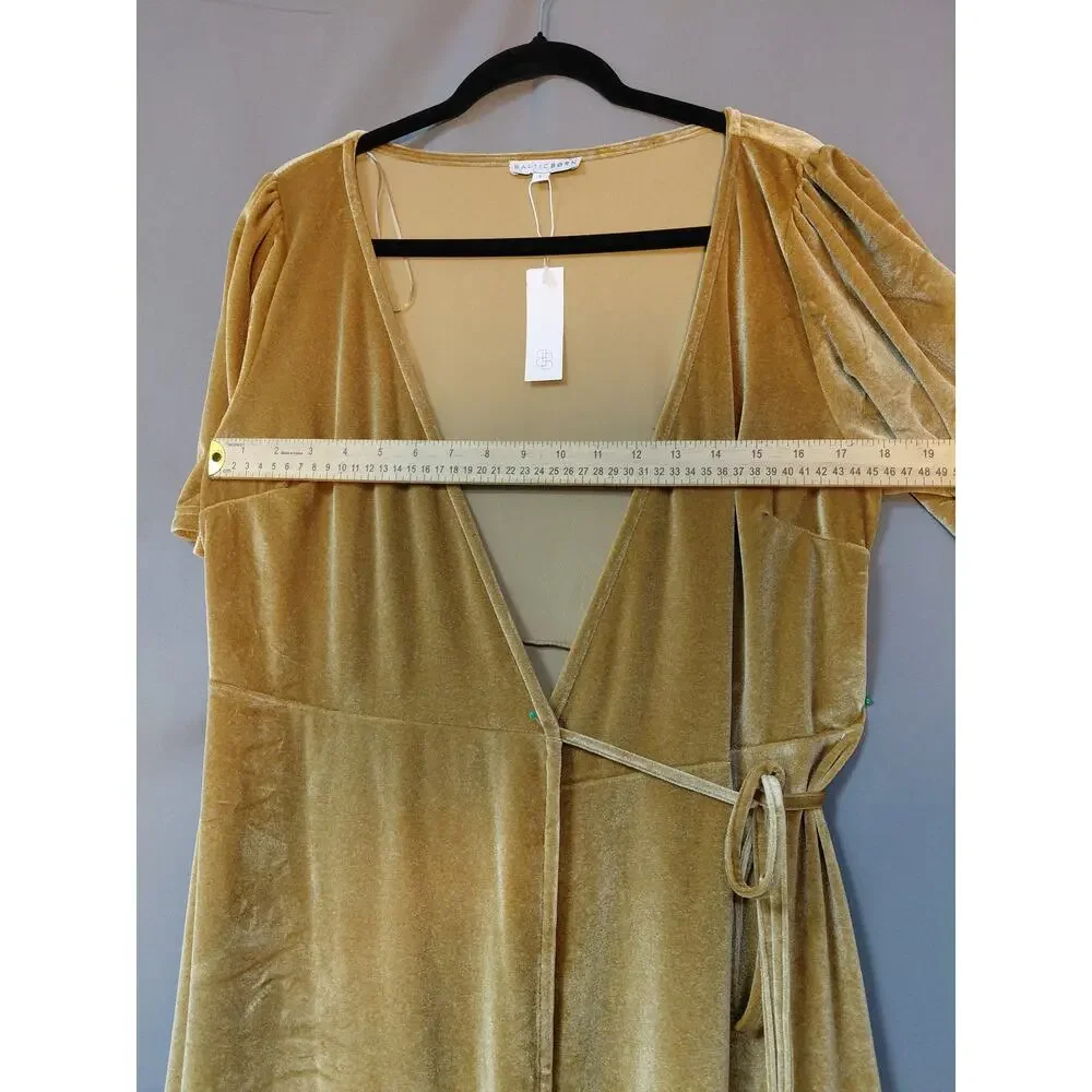 NWT BALTICBØRN Lining Baltic Born Gold Wrap Maxi Dress Solid Short Sleeve Size L