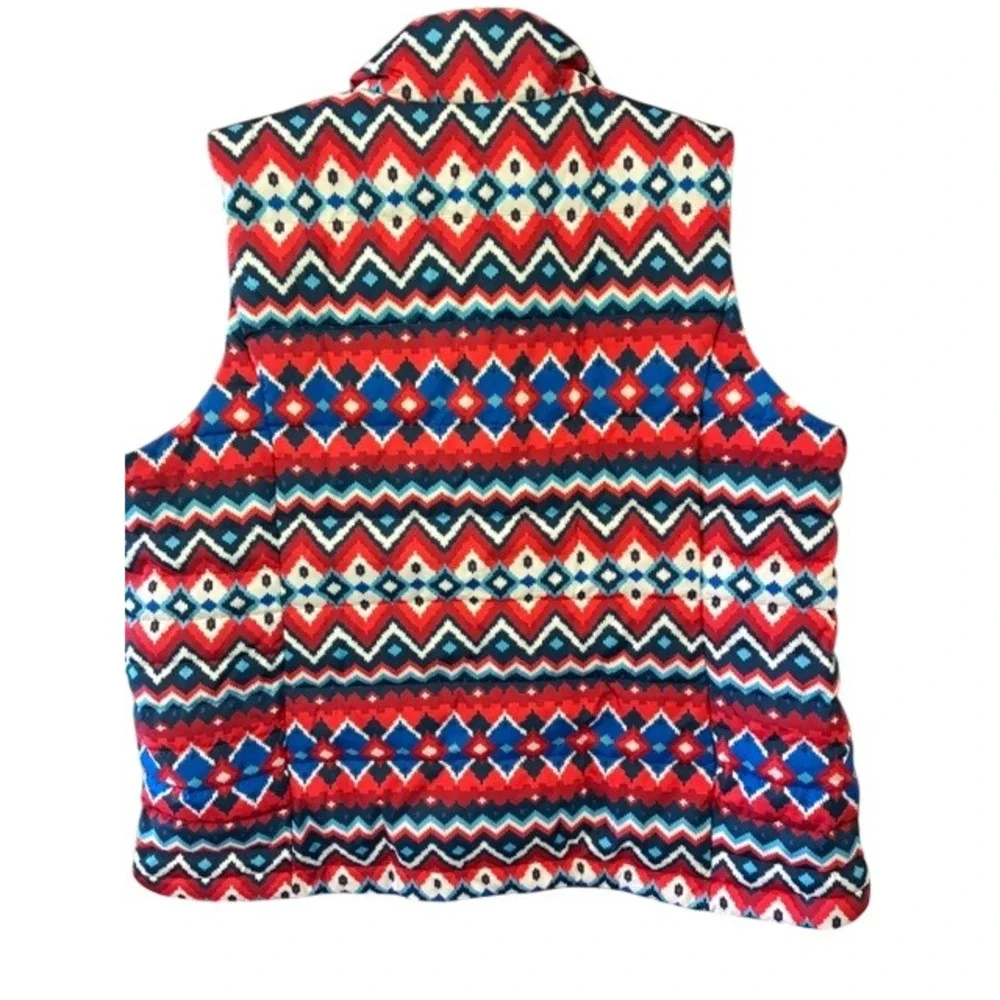 Lands' End Puffer Vest Women 1X Red Blue NWT 600 Fill‎ Power Down Fair Isle