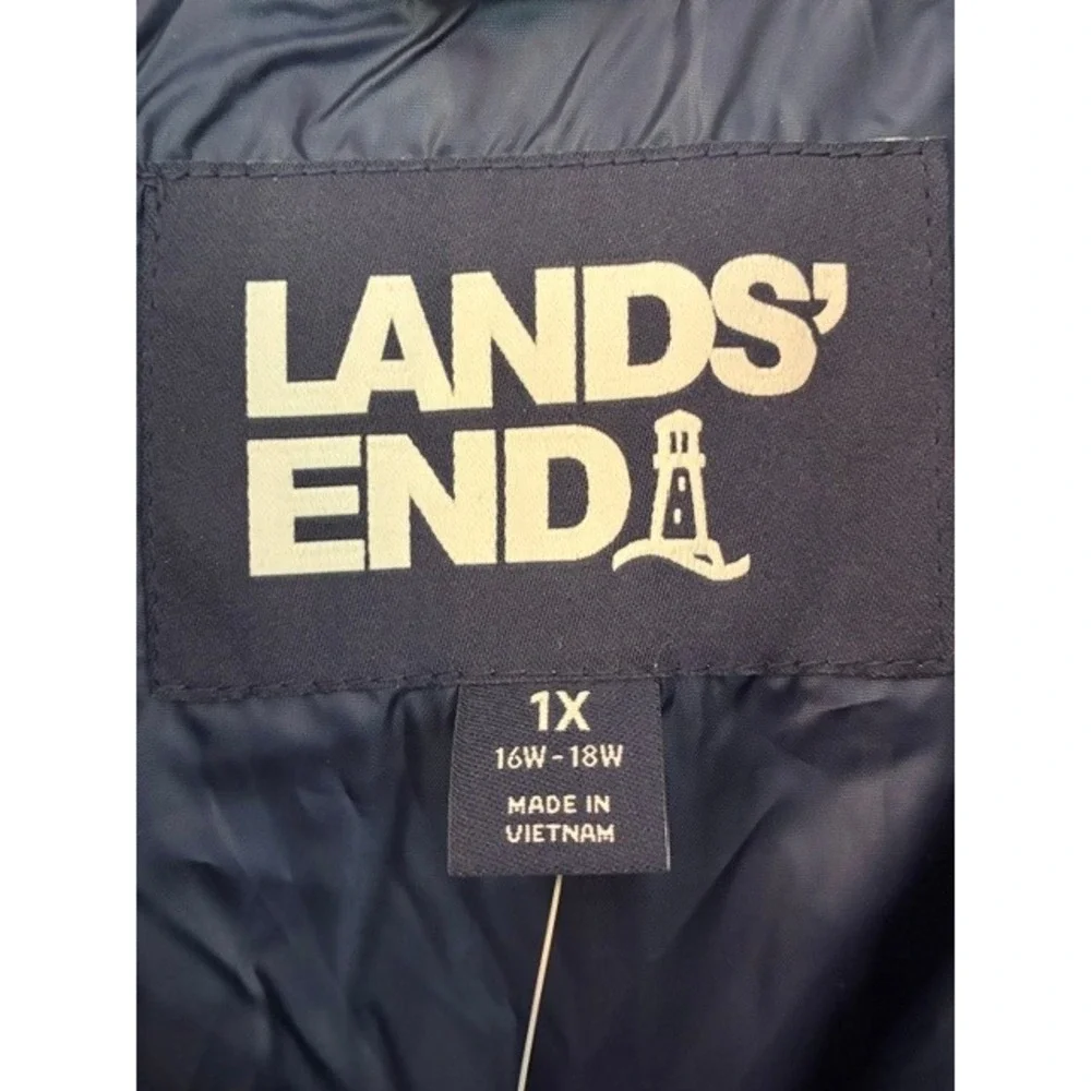 Lands' End Puffer Vest Women 1X Red Blue NWT 600 Fill‎ Power Down Fair Isle
