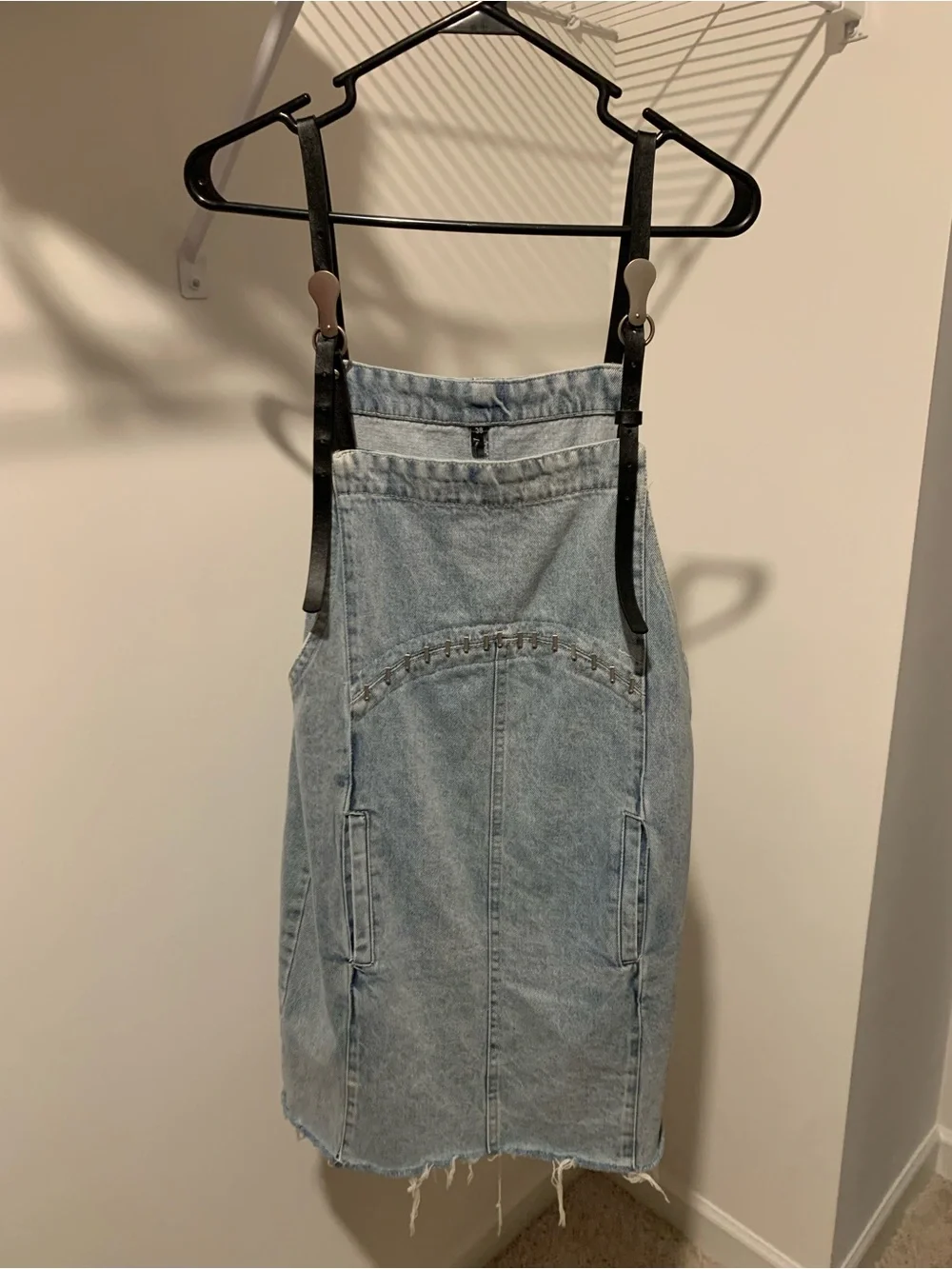 Denim overalls skirt