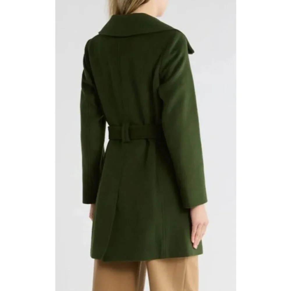 Michael Kors Womens Green Wool Blend Full Zip Belt Mid Length Pea Coat Sz XL New