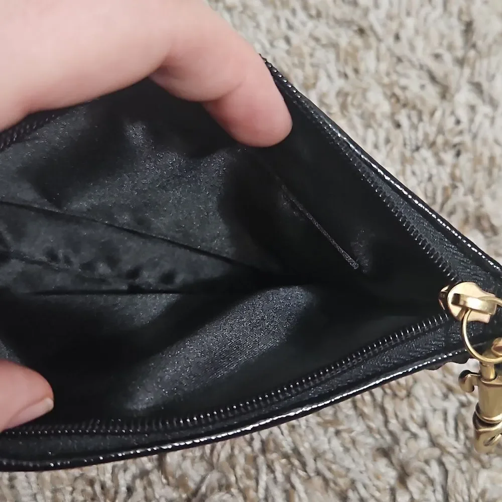 Coach Black Pleated Wristlet | Gold Tone Hardware | Hang Tag Included