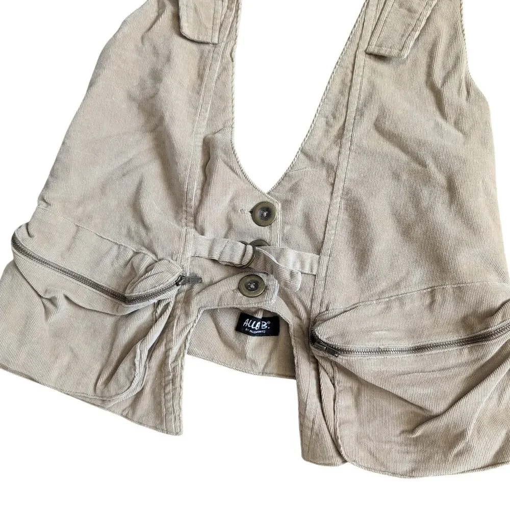 Y2K 2000s Waistcoat Corduroy Vest Tan M Cargo Utility Cyber‎ Grunge Twilightcore