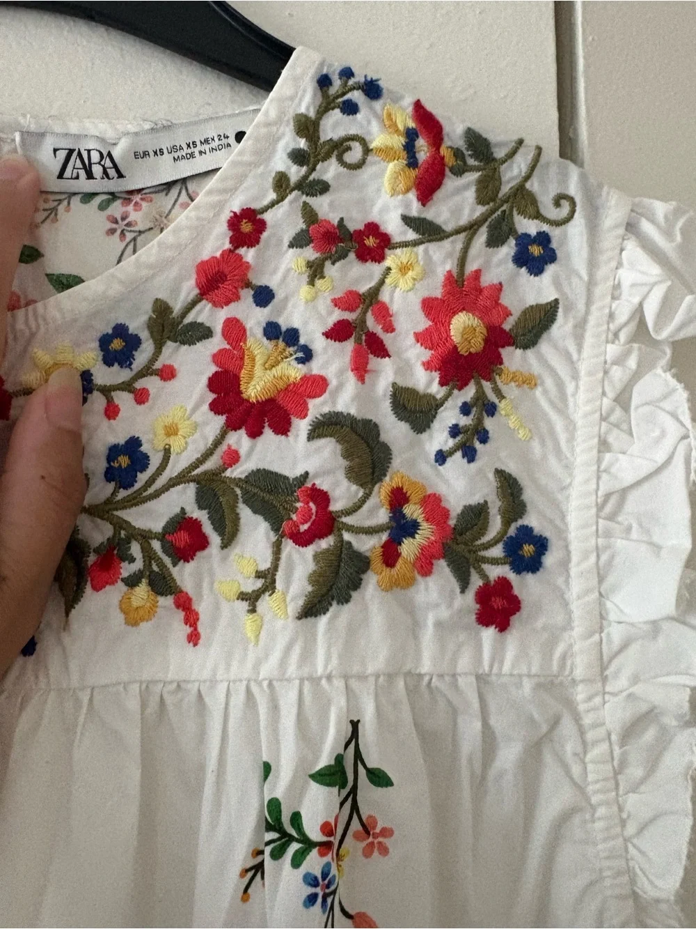 Zara Embroided bohemian White Floral Tiered Midi Dress