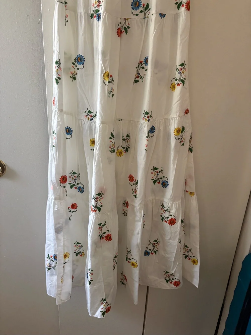 Zara Embroided bohemian White Floral Tiered Midi Dress