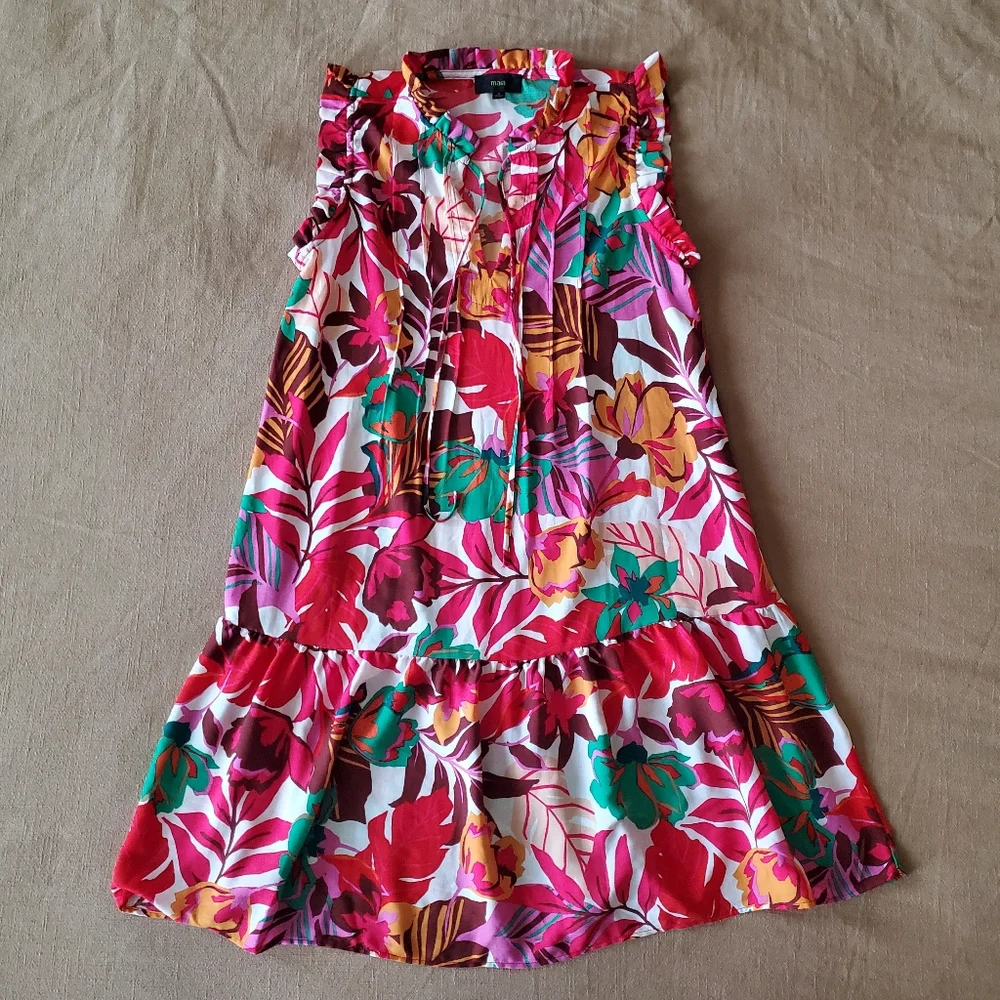 Maia Tropical Red Flutter Dress Small