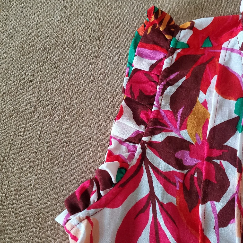 Maia Tropical Red Flutter Dress Small