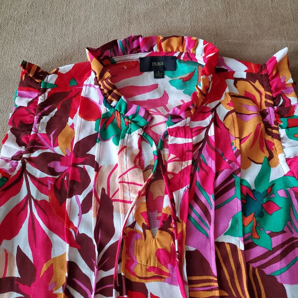 Maia Tropical Red Flutter Dress Small